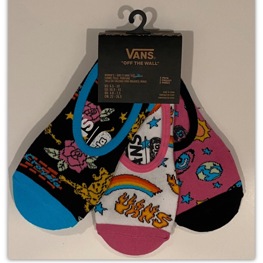 Vans Crayola No Show Liner Socks 3Pair Women 6.5-10 Multicolor Logo Off The Wall